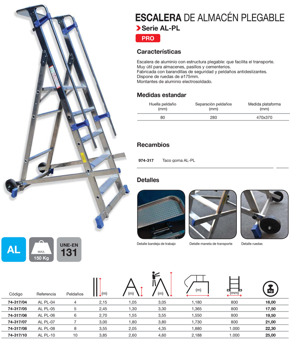 Escaleras plegables de aluminio en Barcelona, escaleras para cementerios y pasillos